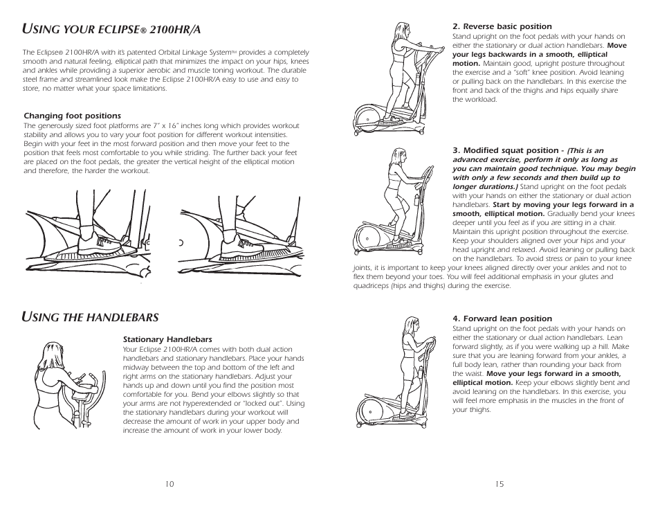 Sing your eclipse, 2100hr/a, Sing the handlebars | Fitness Quest 2100HR User Manual | Page 11 / 13