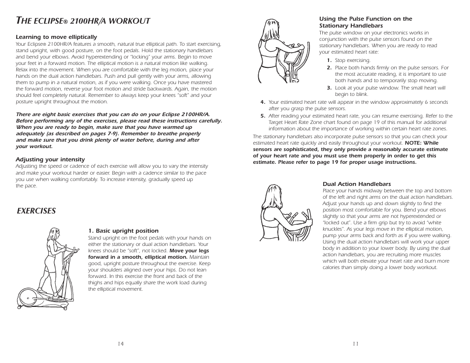 He eclipse, 2100hr/a workout, Exercises | Fitness Quest 2100HR User Manual | Page 12 / 13