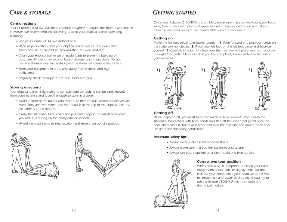 Are & storage, Etting started | Fitness Quest 2100HR User Manual | Page 13 / 13