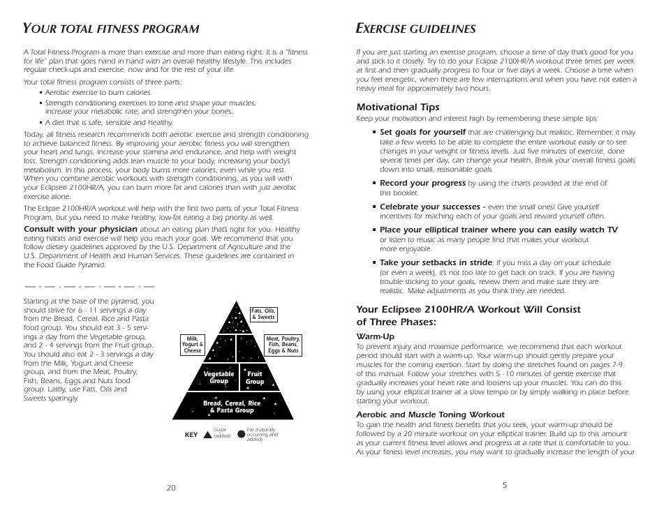 Xercise guidelines, Our total fitness program | Fitness Quest 2100HR User Manual | Page 6 / 13