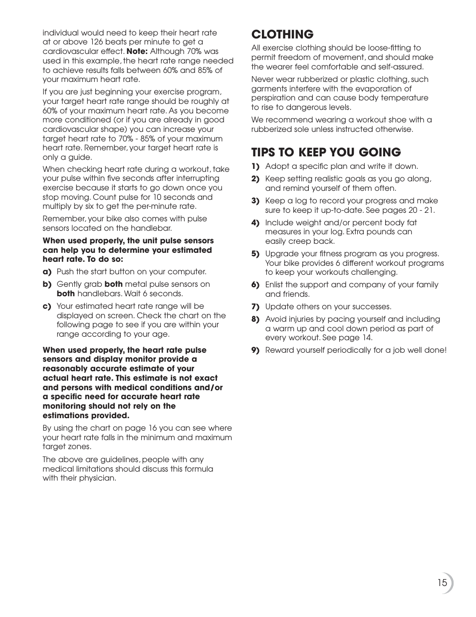 Clothing, Tips to keep you going | Fitness Quest 284 User Manual | Page 16 / 25