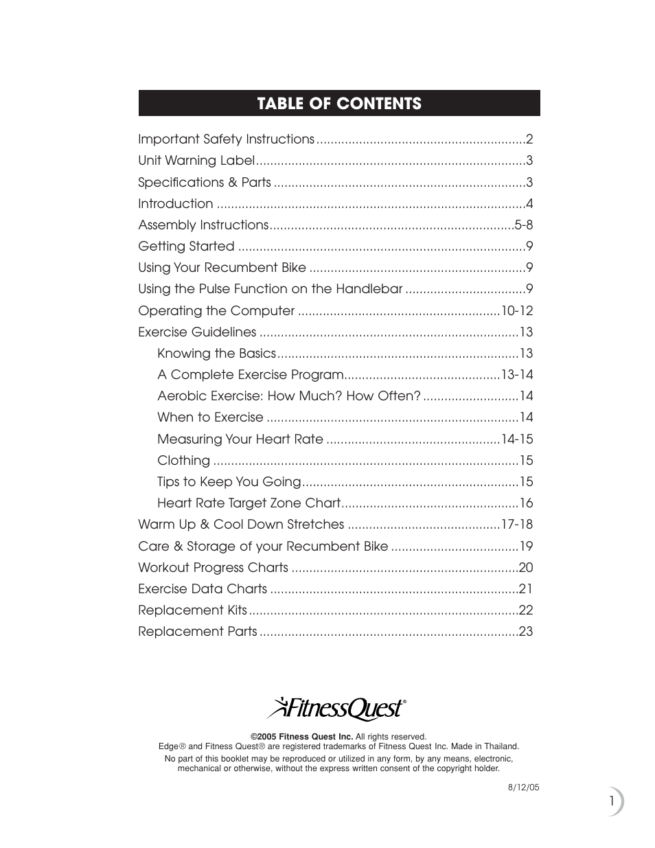 Fitness Quest 284 User Manual | Page 2 / 25