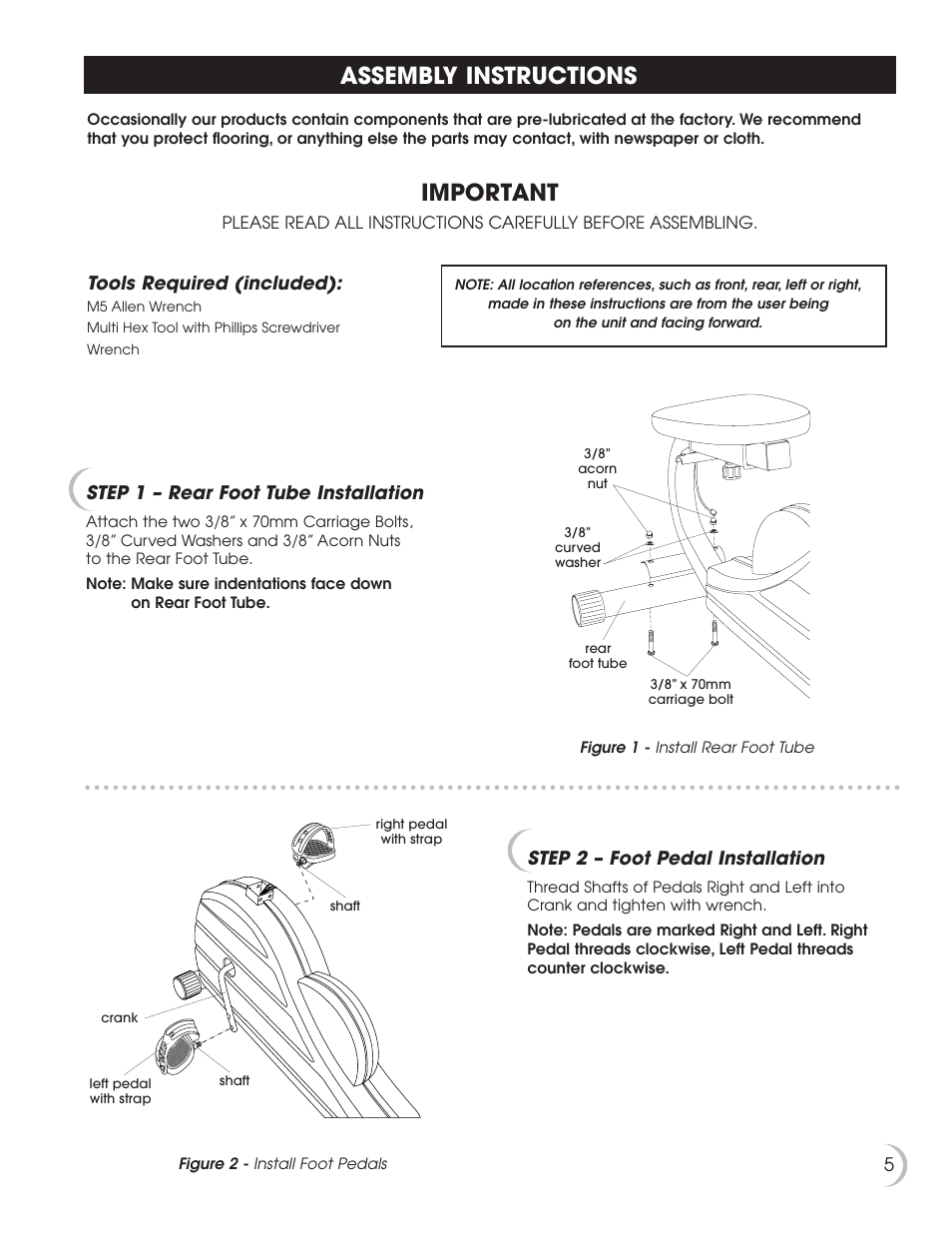 Assembly instructions, Important | Fitness Quest 284 User Manual | Page 6 / 25