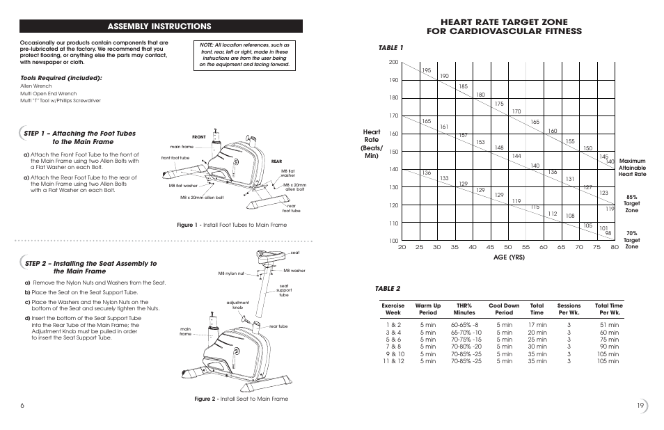 Heart rate target zone for cardiovascular fitness, Assembly instructions | Fitness Quest 475u User Manual | Page 7 / 13