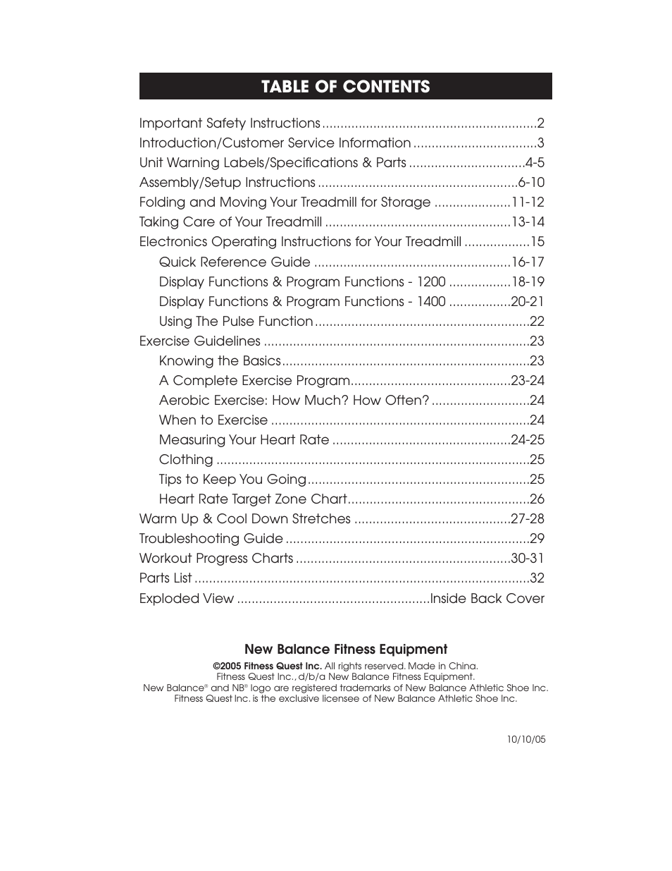 Fitness Quest 1400 User Manual | Page 2 / 35