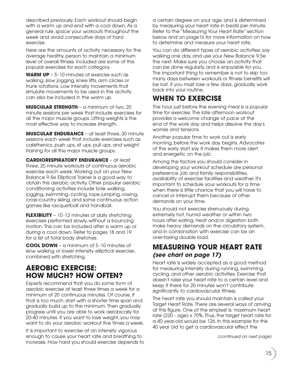 Aerobic exercise: how much? how often, When to exercise, Measuring your heart rate | Fitness Quest 9.5e User Manual | Page 16 / 26