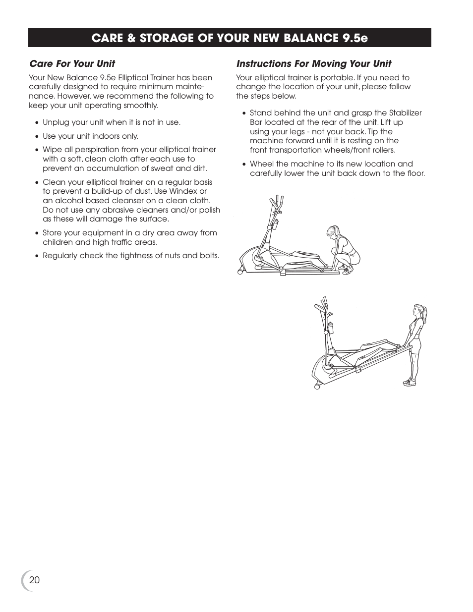 Care & storage of your new balance 9.5e | Fitness Quest 9.5e User Manual | Page 21 / 26