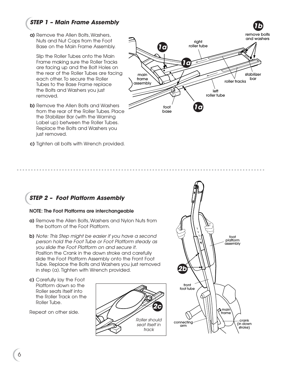 1a 1b 1a 1a, 6step 1 – main frame assembly, Step 2 – foot platform assembly | Fitness Quest 9.5e User Manual | Page 7 / 26