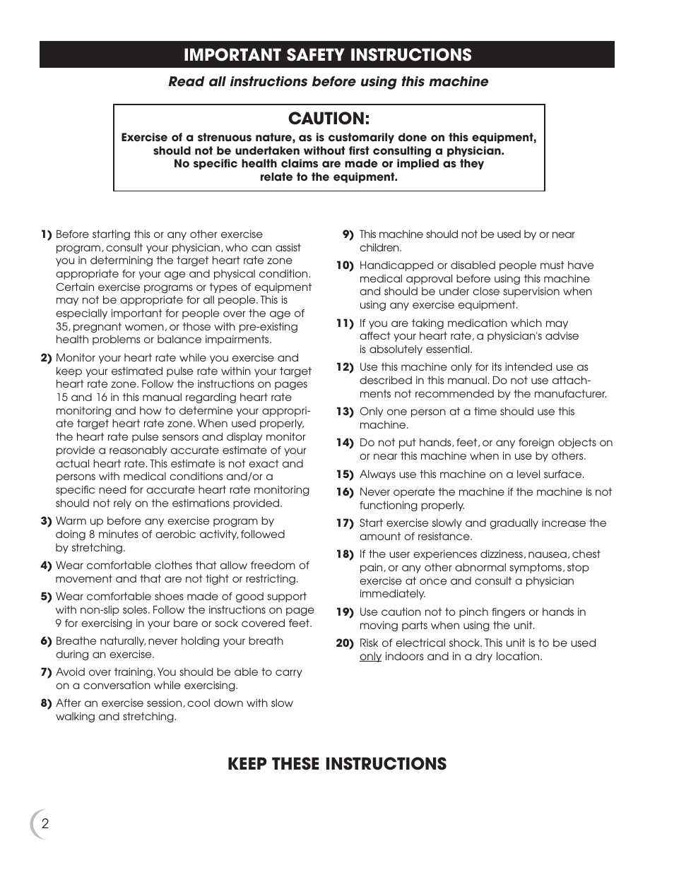 Important safety instructions, Caution, Keep these instructions | Fitness Quest NBP01075-2 User Manual | Page 3 / 26