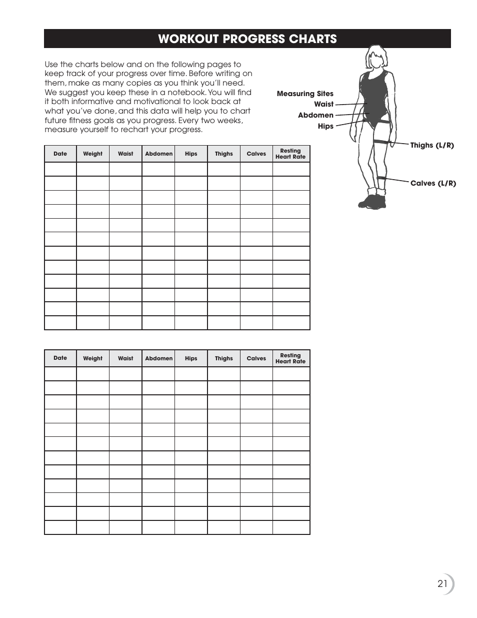 Workout progress charts | Fitness Quest 8.0e User Manual | Page 22 / 26