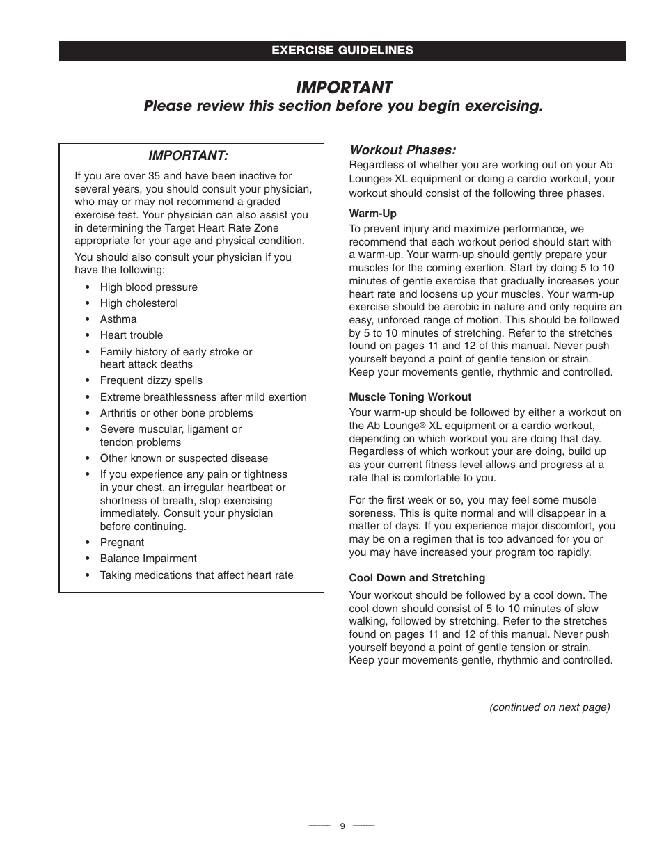 Important | Fitness Quest Quest Ab Lounge XL System User Manual | Page 11 / 31