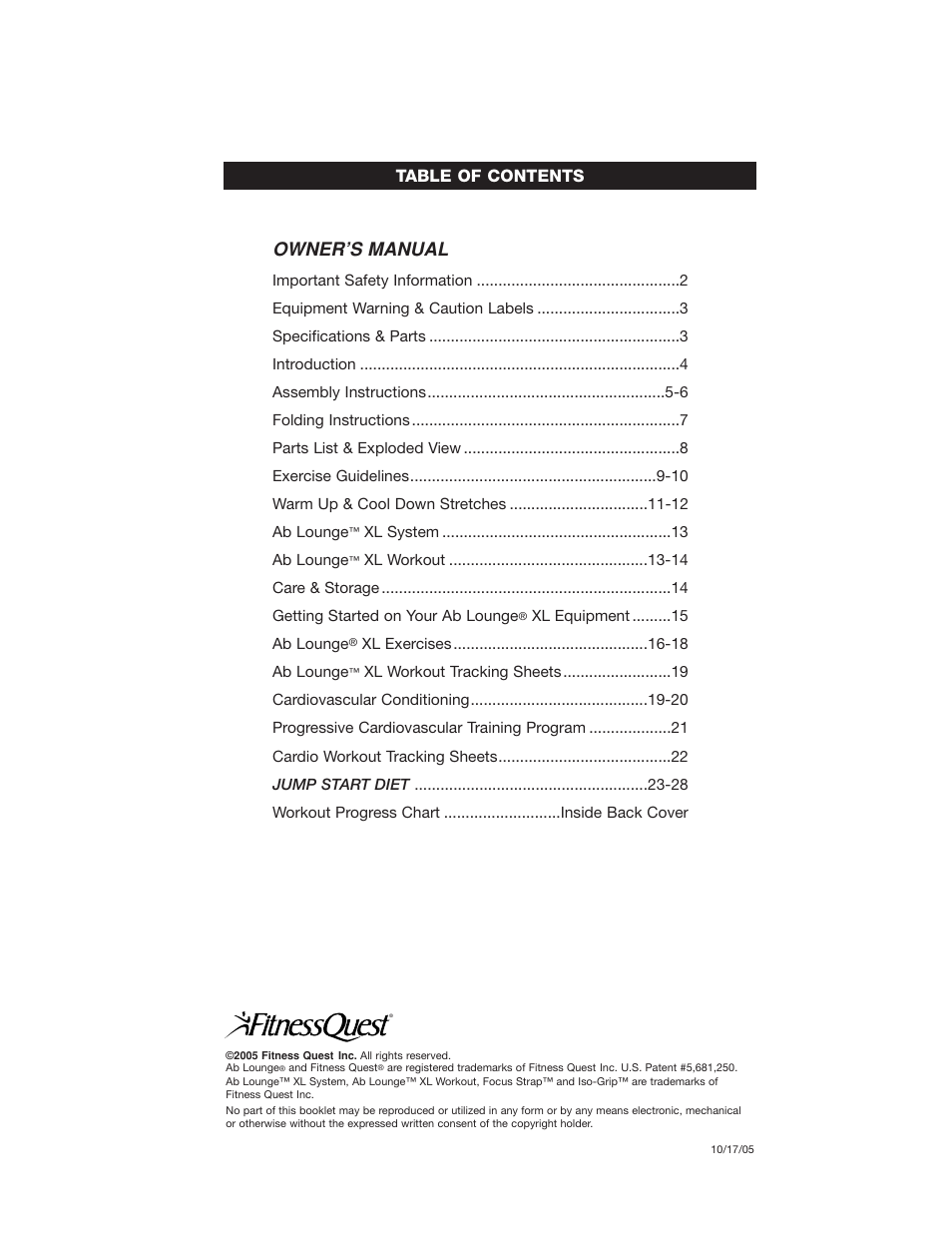 Fitness Quest Quest Ab Lounge XL System User Manual | Page 2 / 31