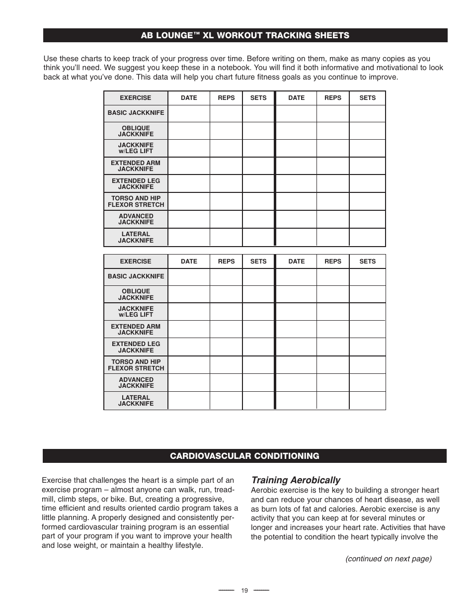 Training aerobically, Ab lounge | Fitness Quest Quest Ab Lounge XL System User Manual | Page 21 / 31