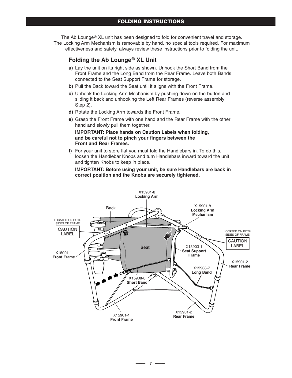 Folding the ab lounge, Xl unit, Folding instructions | Fitness Quest Quest Ab Lounge XL System User Manual | Page 9 / 31