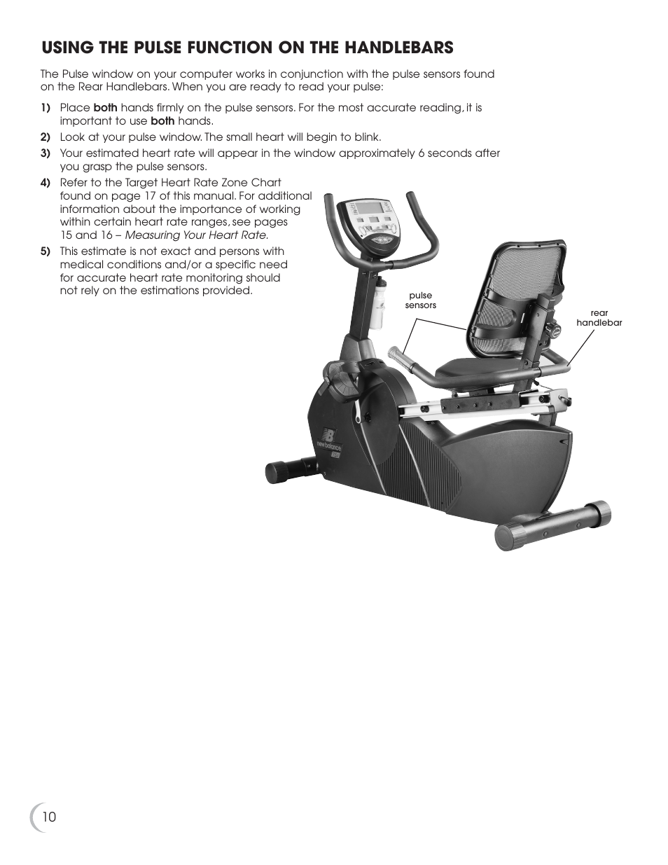 Using the pulse function on the handlebars | Fitness Quest 7.5r User Manual | Page 11 / 26
