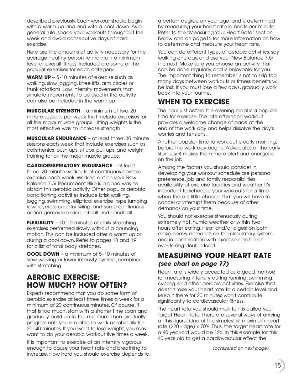 Aerobic exercise: how much? how often, When to exercise, Measuring your heart rate | Fitness Quest 7.5r User Manual | Page 16 / 26