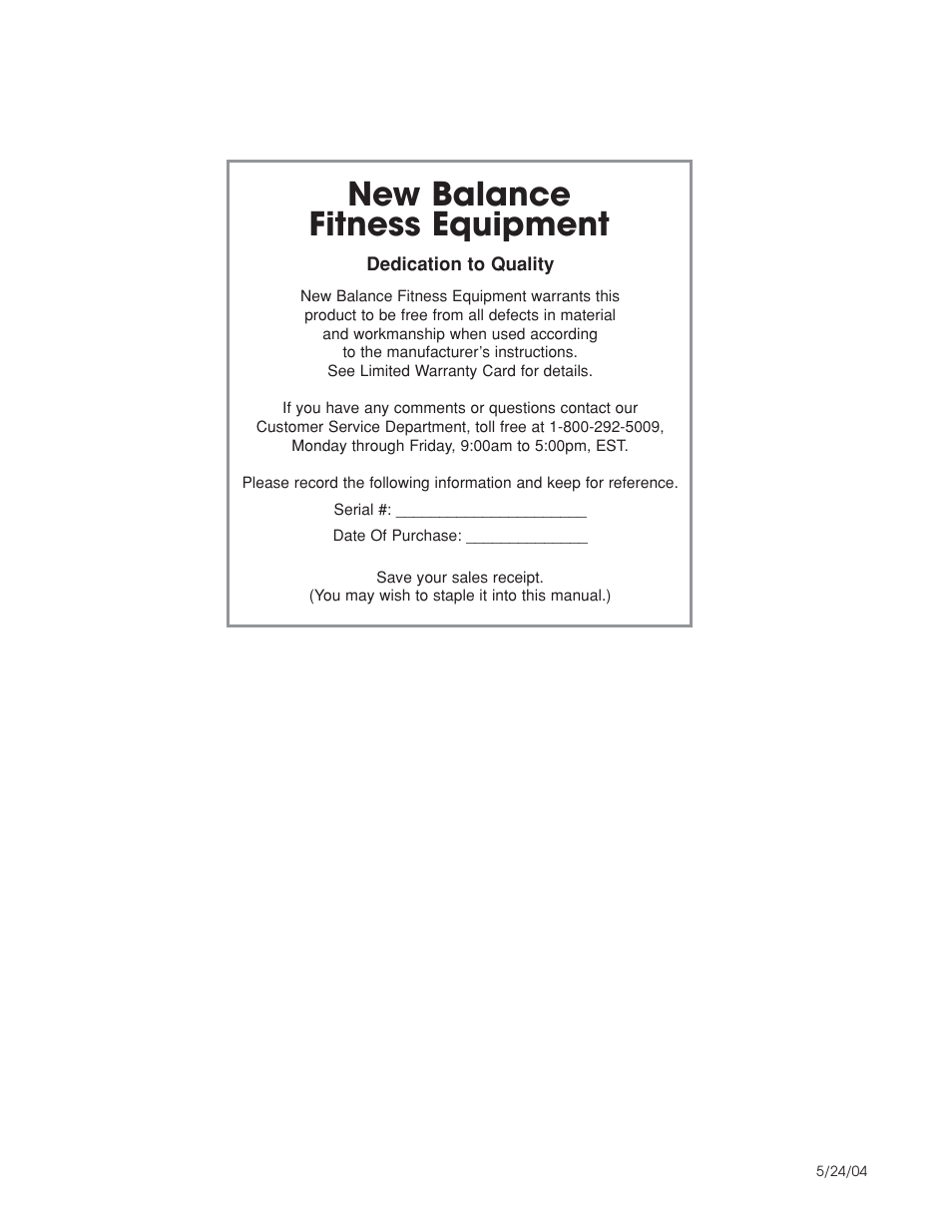 New balance fitness equipment | Fitness Quest 7.5r User Manual | Page 26 / 26