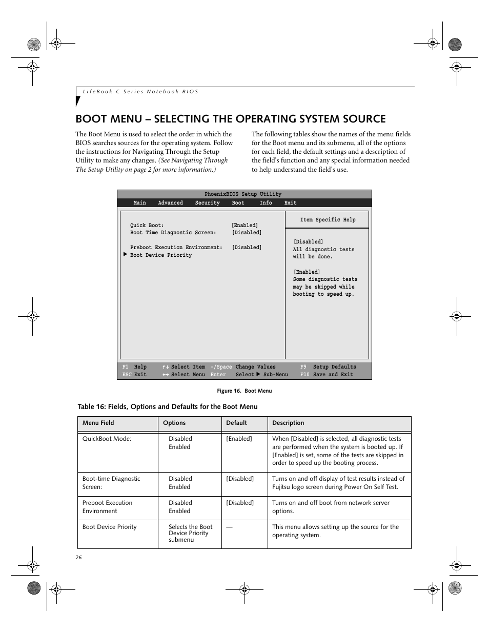 Boot menu – selecting the operating system source | Fujitsu Siemens Computers LifeBook C2111 User Manual | Page 26 / 30