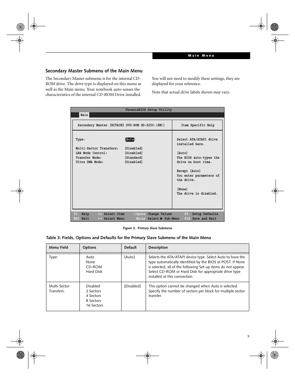 Secondary master submenu of the main menu | Fujitsu Siemens Computers LifeBook C2111 User Manual | Page 9 / 30