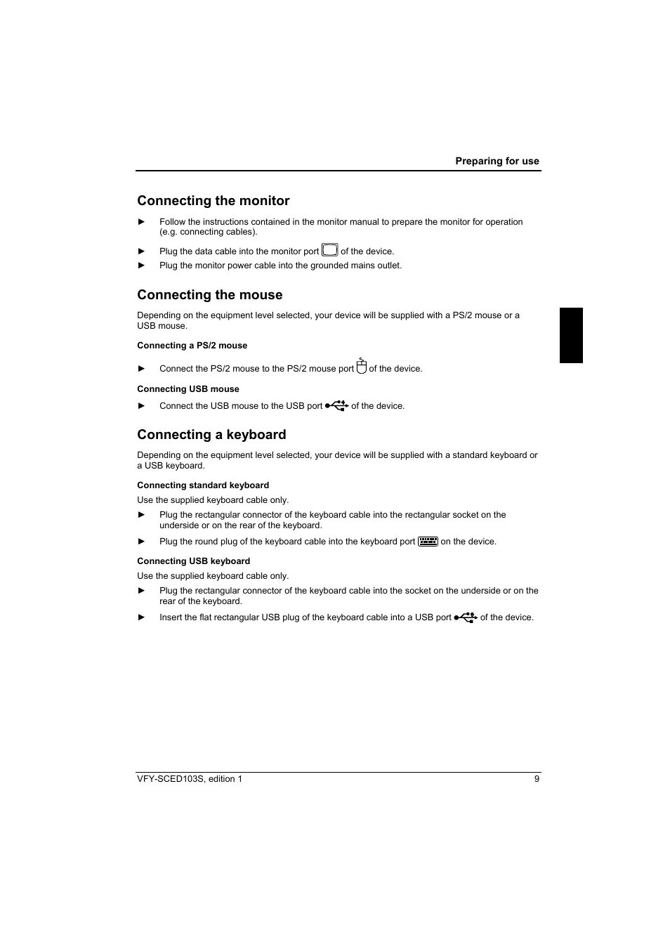 Connecting the monitor, Connecting the mouse, Connecting a keyboard | Fujitsu Siemens Computers X103 SFF User Manual | Page 17 / 49