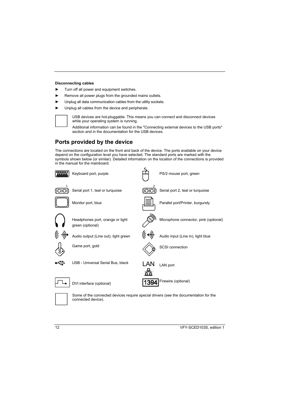 Ports provided by the device | Fujitsu Siemens Computers X103 SFF User Manual | Page 20 / 49