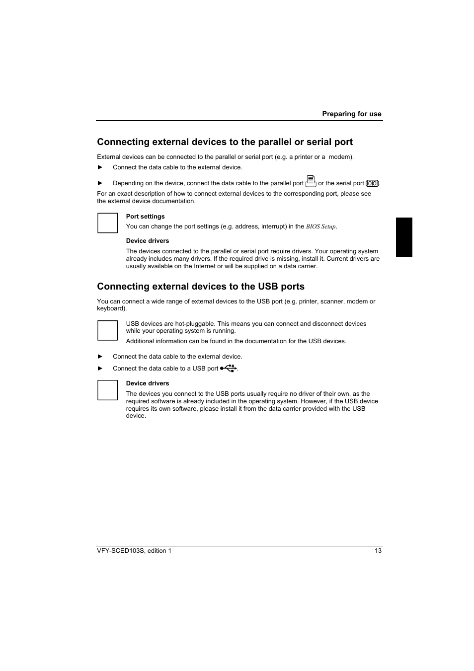 Connecting external devices to the usb ports | Fujitsu Siemens Computers X103 SFF User Manual | Page 21 / 49