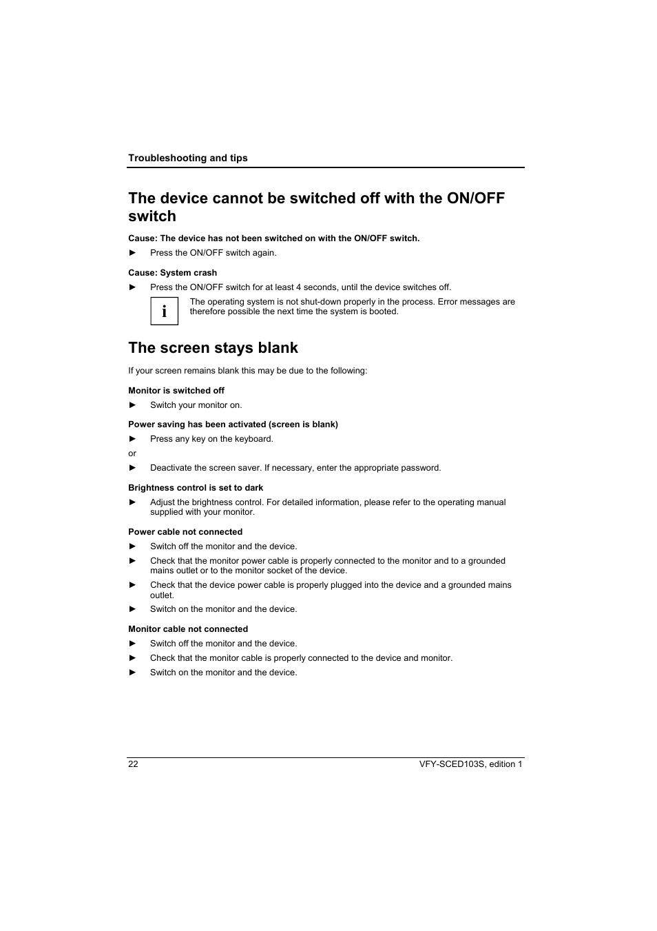The screen stays blank | Fujitsu Siemens Computers X103 SFF User Manual | Page 30 / 49