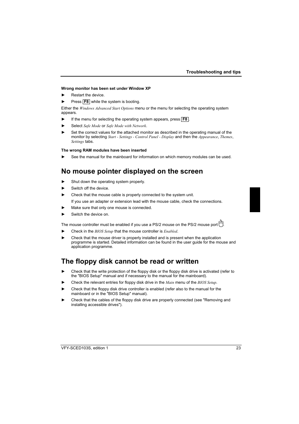 No mouse pointer displayed on the screen, The floppy disk cannot be read or written | Fujitsu Siemens Computers X103 SFF User Manual | Page 31 / 49