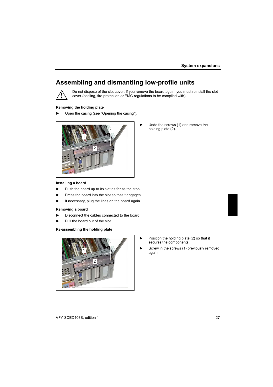 Assembling and dismantling low-profile units | Fujitsu Siemens Computers X103 SFF User Manual | Page 35 / 49