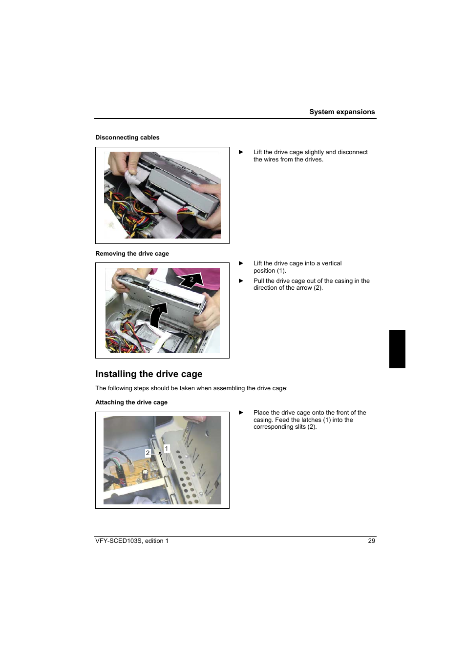 Installing the drive cage | Fujitsu Siemens Computers X103 SFF User Manual | Page 37 / 49