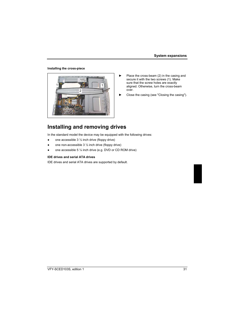 Installing and removing drives | Fujitsu Siemens Computers X103 SFF User Manual | Page 39 / 49