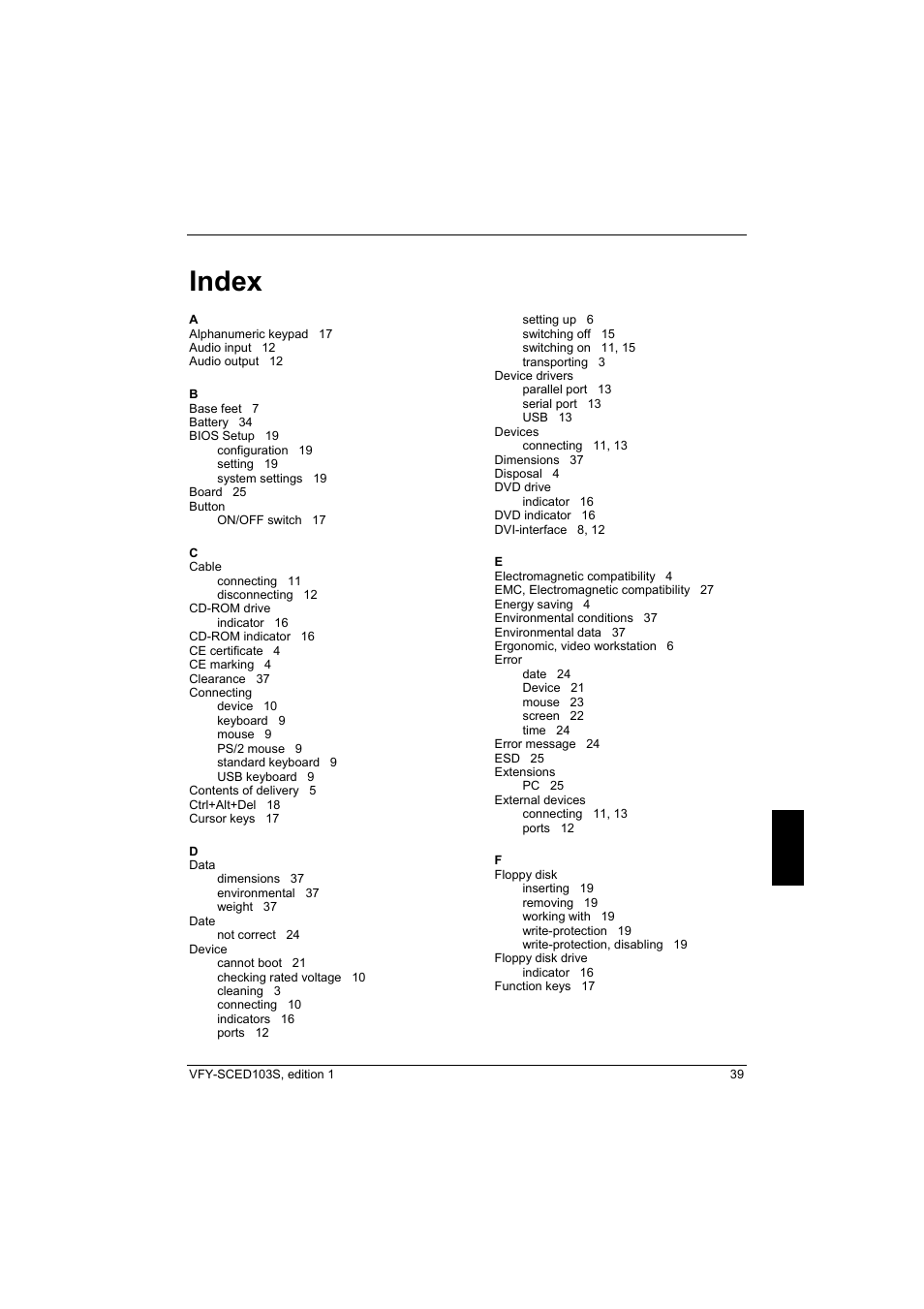 Index | Fujitsu Siemens Computers X103 SFF User Manual | Page 47 / 49