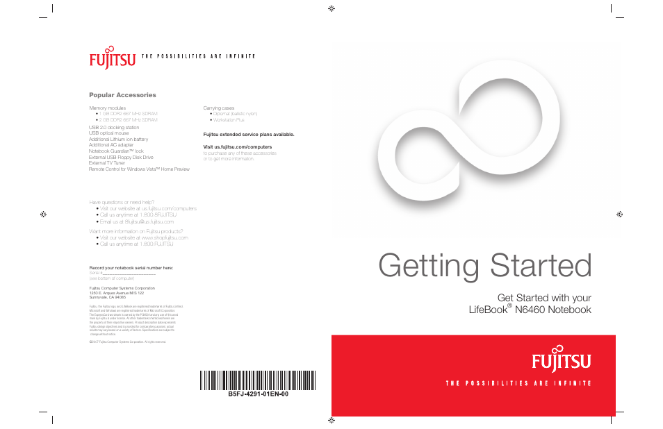 Getting started, Get started with your lifebook | Fujitsu Siemens Computers LifeBook N6460 User Manual | Page 2 / 2