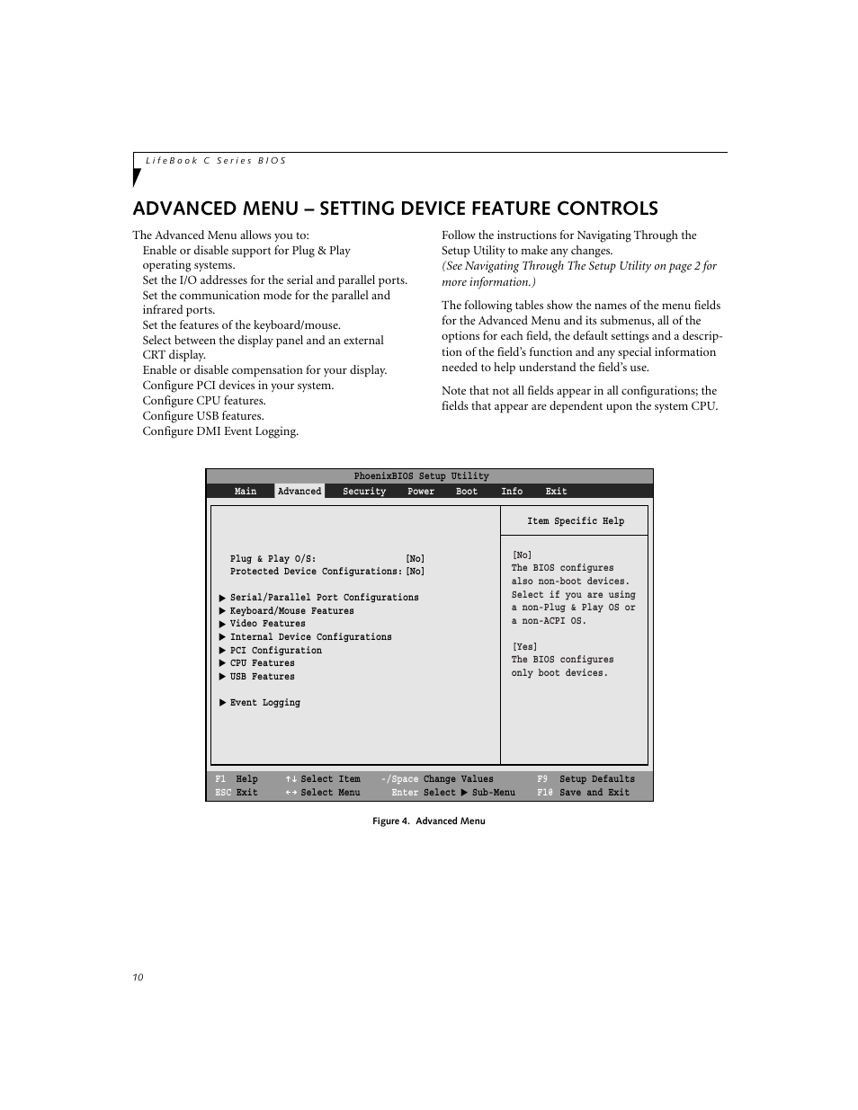 Advanced menu – setting device feature controls | Fujitsu Siemens Computers C-7631 User Manual | Page 10 / 36
