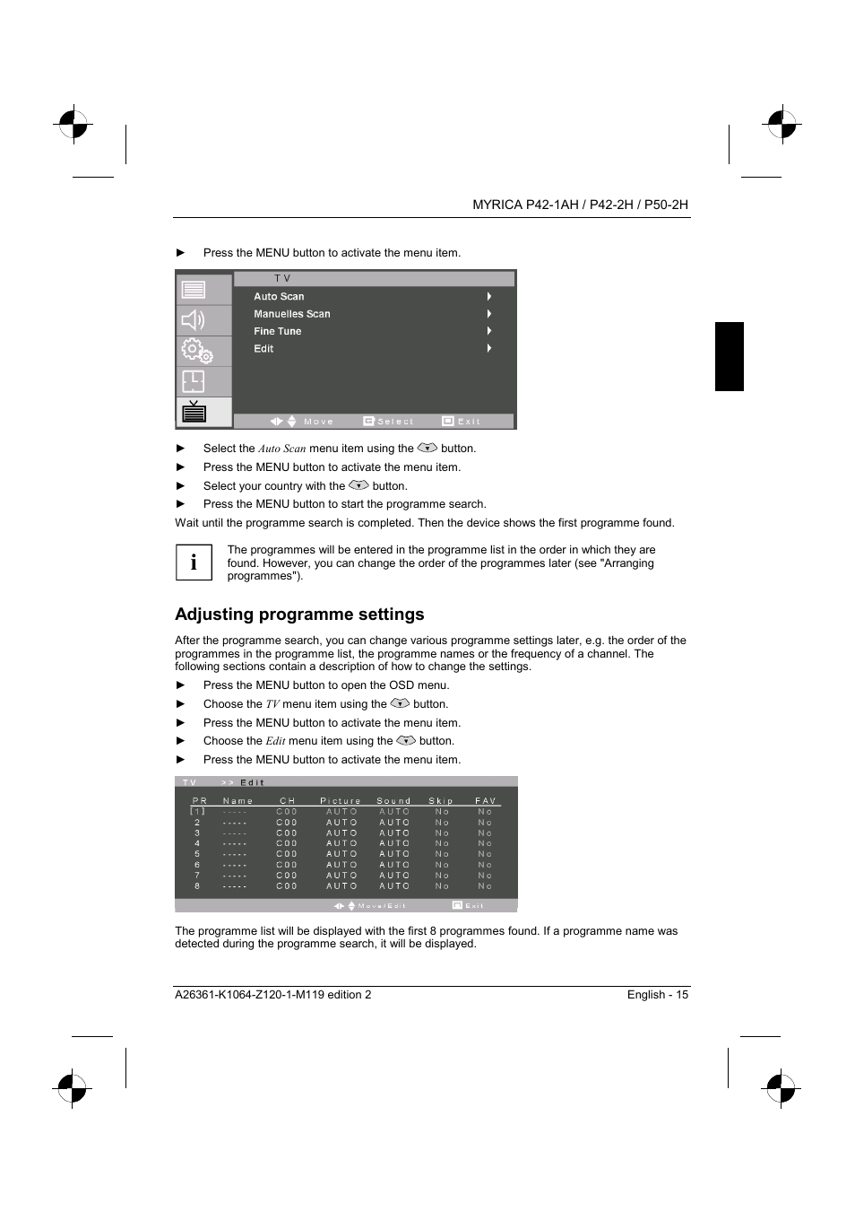 Adjusting programme settings | Fujitsu Siemens Computers P42-1AH User Manual | Page 17 / 44