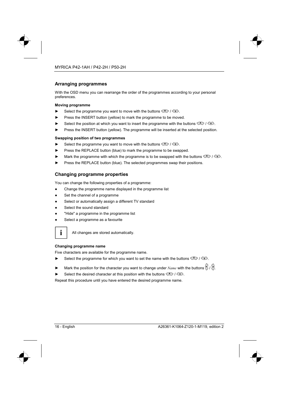 Arranging programmes, Changing programme properties | Fujitsu Siemens Computers P42-1AH User Manual | Page 18 / 44