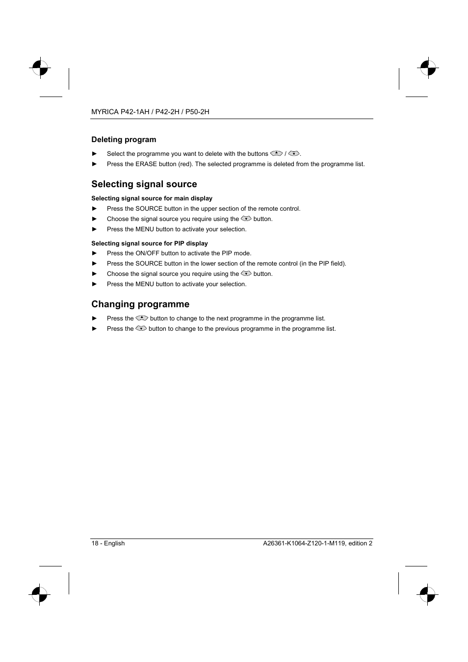 Selecting signal source, Changing programme, Deleting program | Fujitsu Siemens Computers P42-1AH User Manual | Page 20 / 44