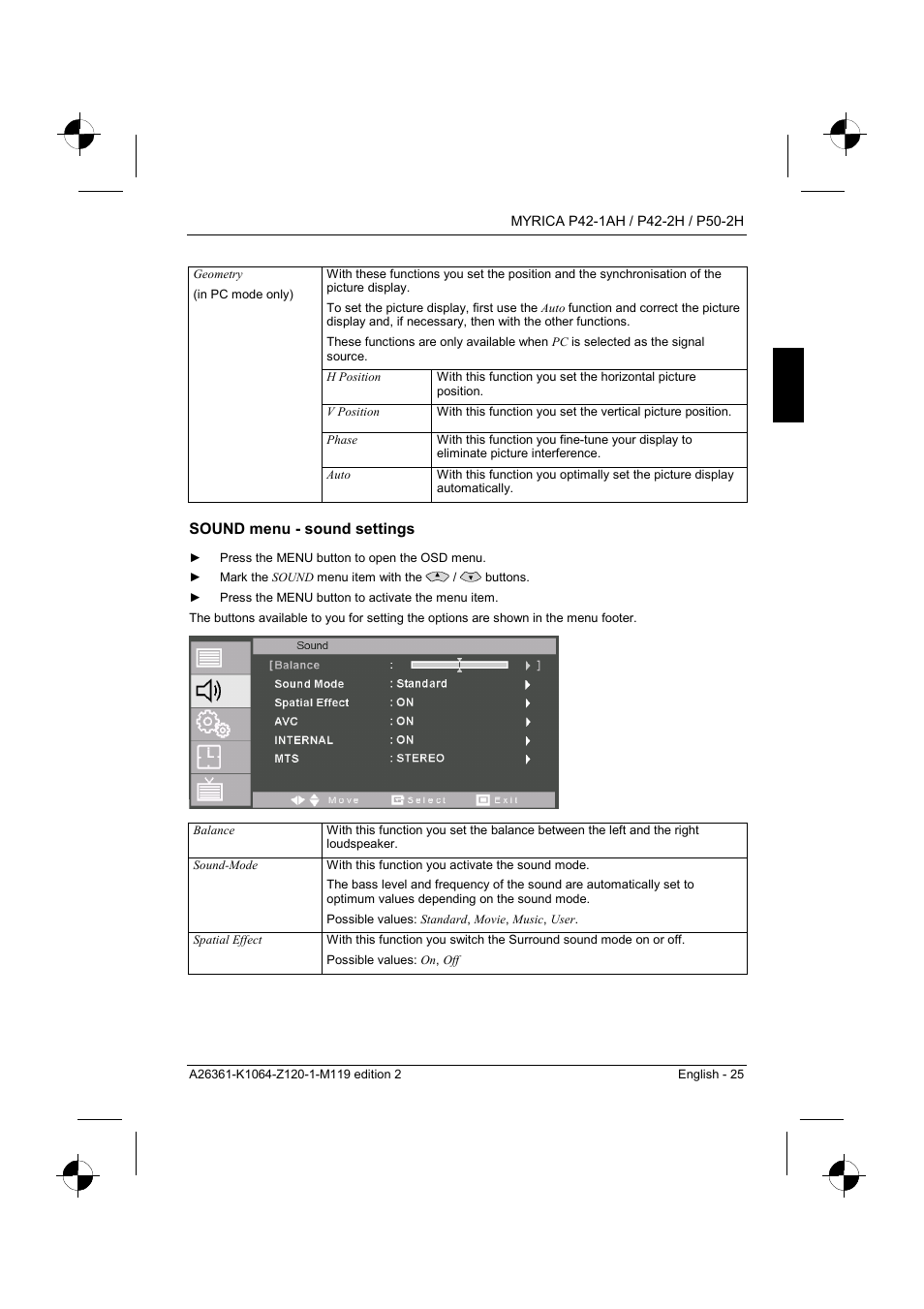 Sound menu - sound settings | Fujitsu Siemens Computers P42-1AH User Manual | Page 27 / 44