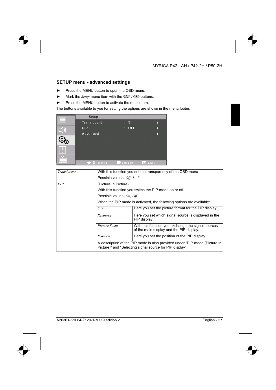 Setup menu - advanced settings | Fujitsu Siemens Computers P42-1AH User Manual | Page 29 / 44