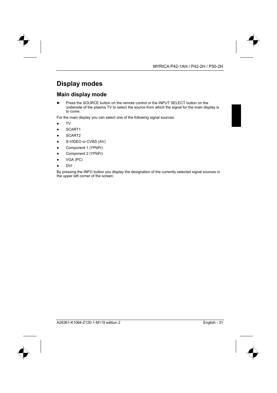 Display modes, Main display mode | Fujitsu Siemens Computers P42-1AH User Manual | Page 33 / 44