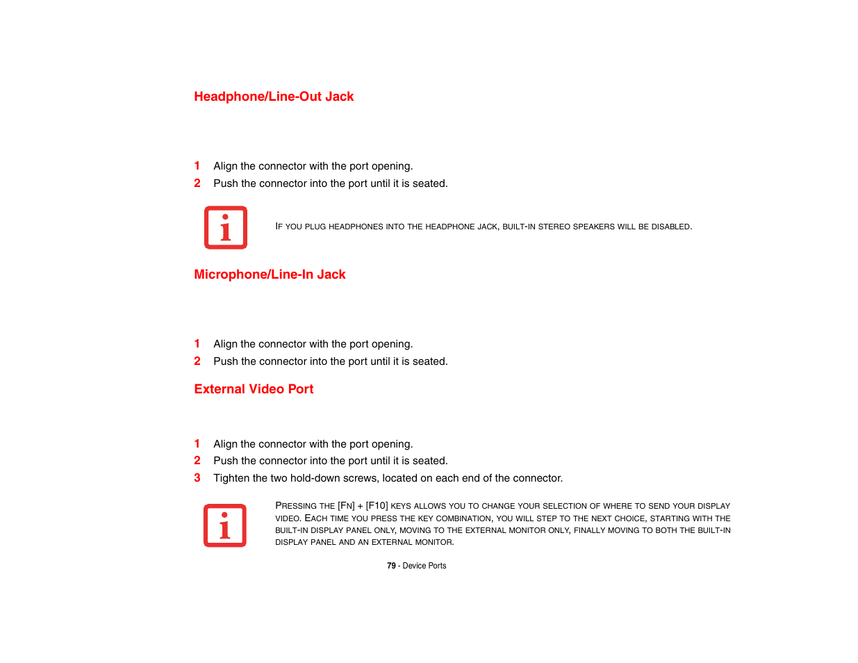 Headphone/line-out jack, Microphone/line-in jack, External video port | Fujitsu Siemens Computers Fujitsu LifeBook B6230 notebook User Manual | Page 84 / 186