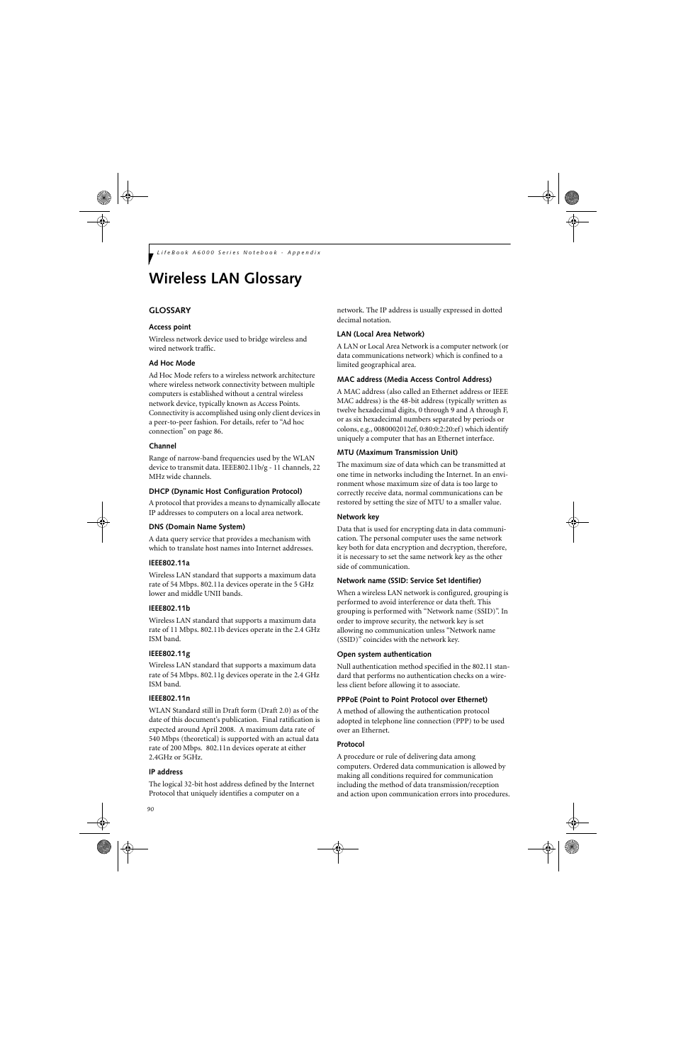 Wireless lan glossary | Fujitsu Siemens Computers A6030 User Manual | Page 100 / 120