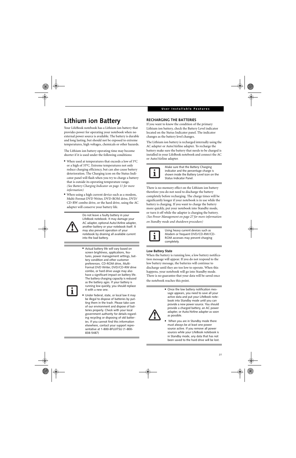 Lithium ion battery | Fujitsu Siemens Computers A6030 User Manual | Page 41 / 120