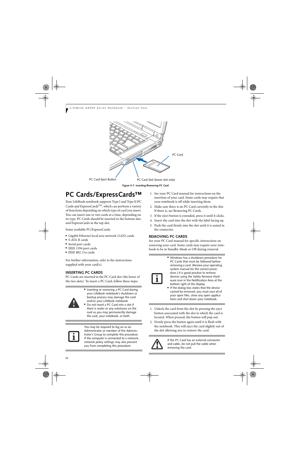 Pc cards/expresscards | Fujitsu Siemens Computers A6030 User Manual | Page 48 / 120