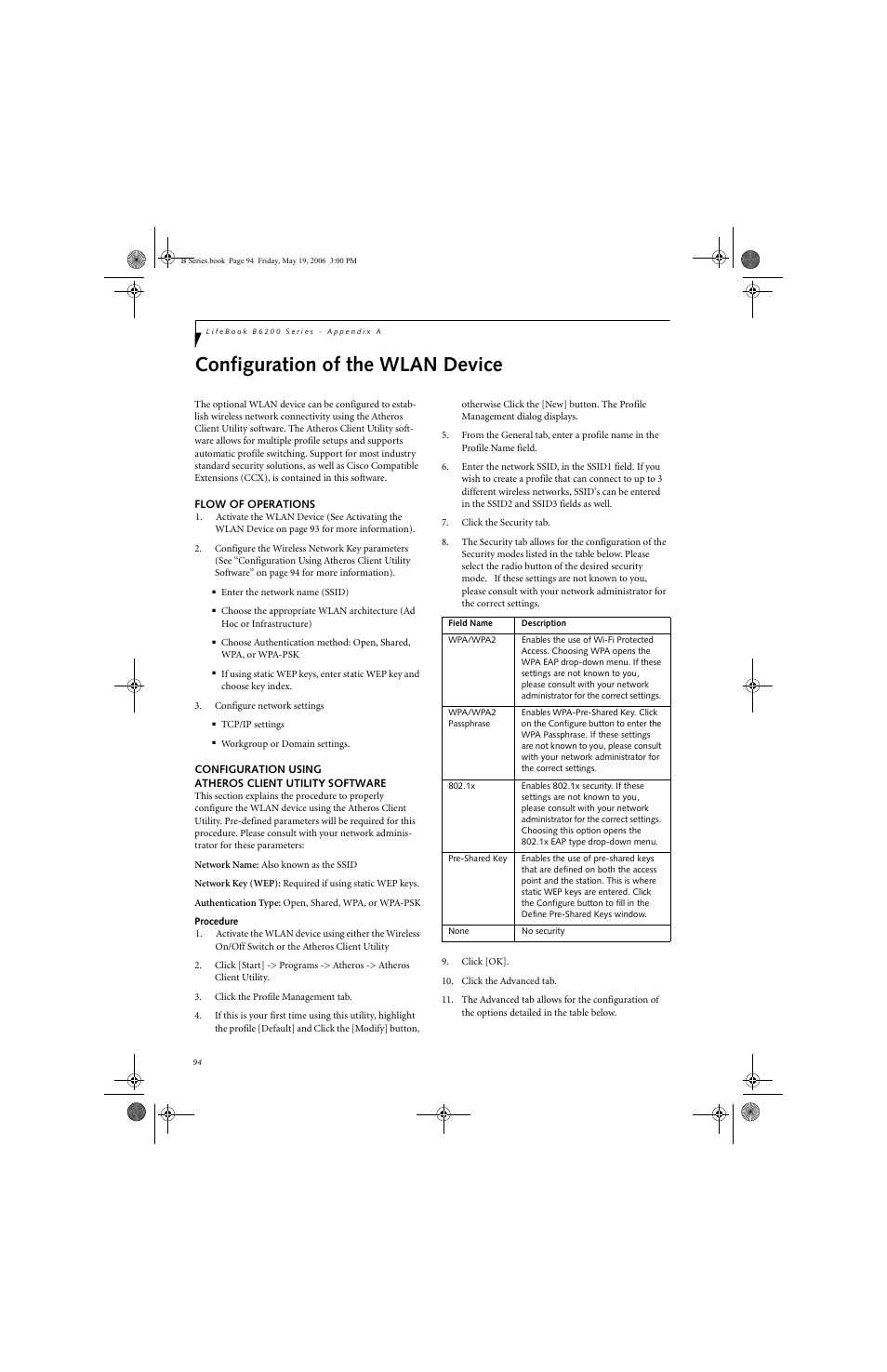Configuration of the wlan device | Fujitsu Siemens Computers LifeBook B6210 User Manual | Page 102 / 128