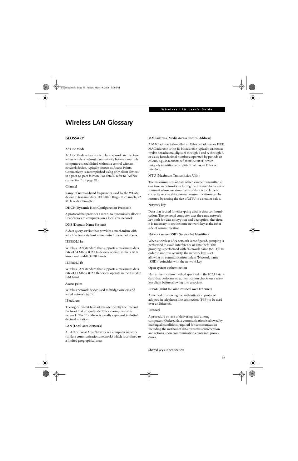 Wireless lan glossary | Fujitsu Siemens Computers LifeBook B6210 User Manual | Page 107 / 128