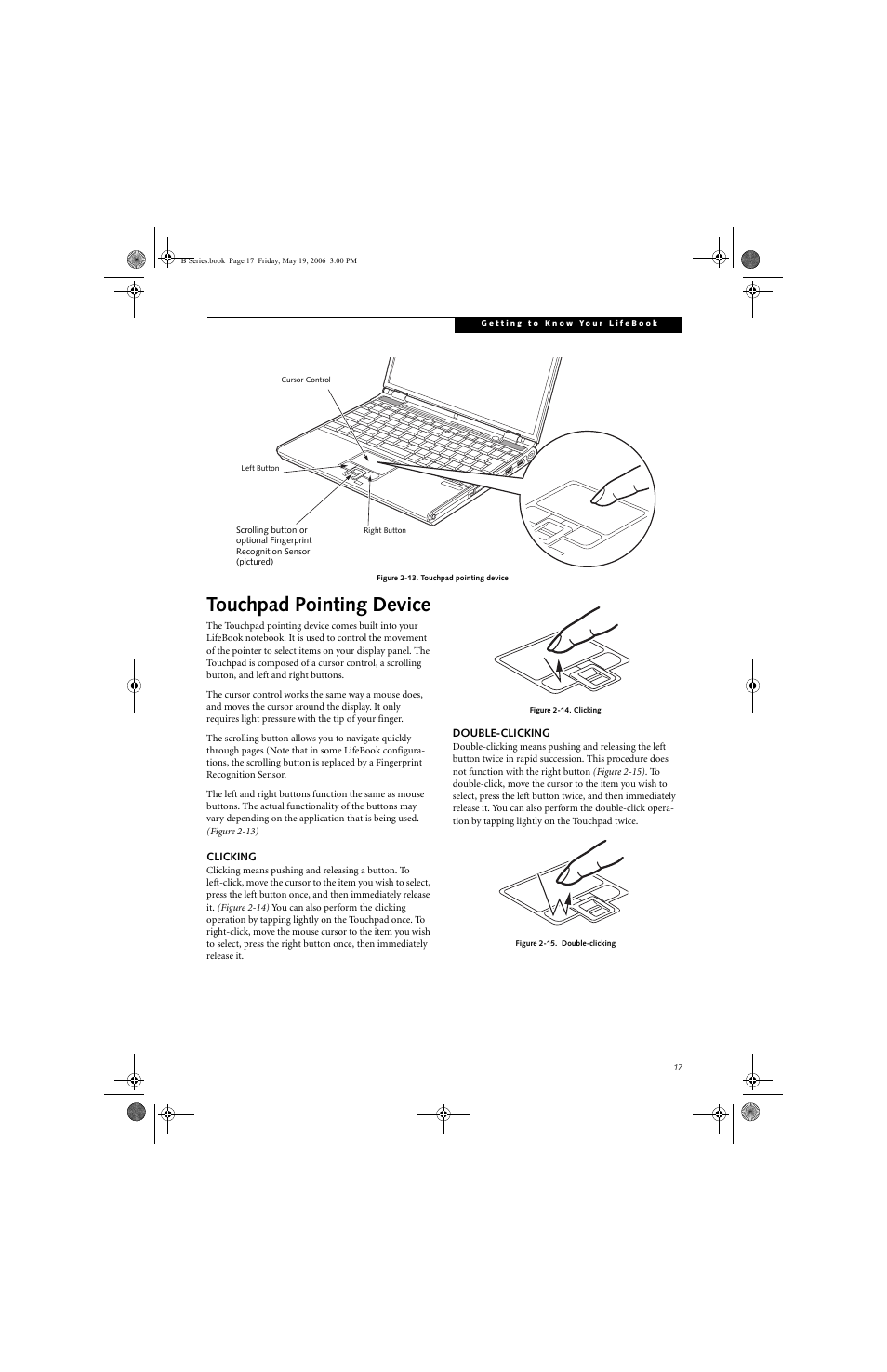 Touchpad pointing device | Fujitsu Siemens Computers LifeBook B6210 User Manual | Page 25 / 128