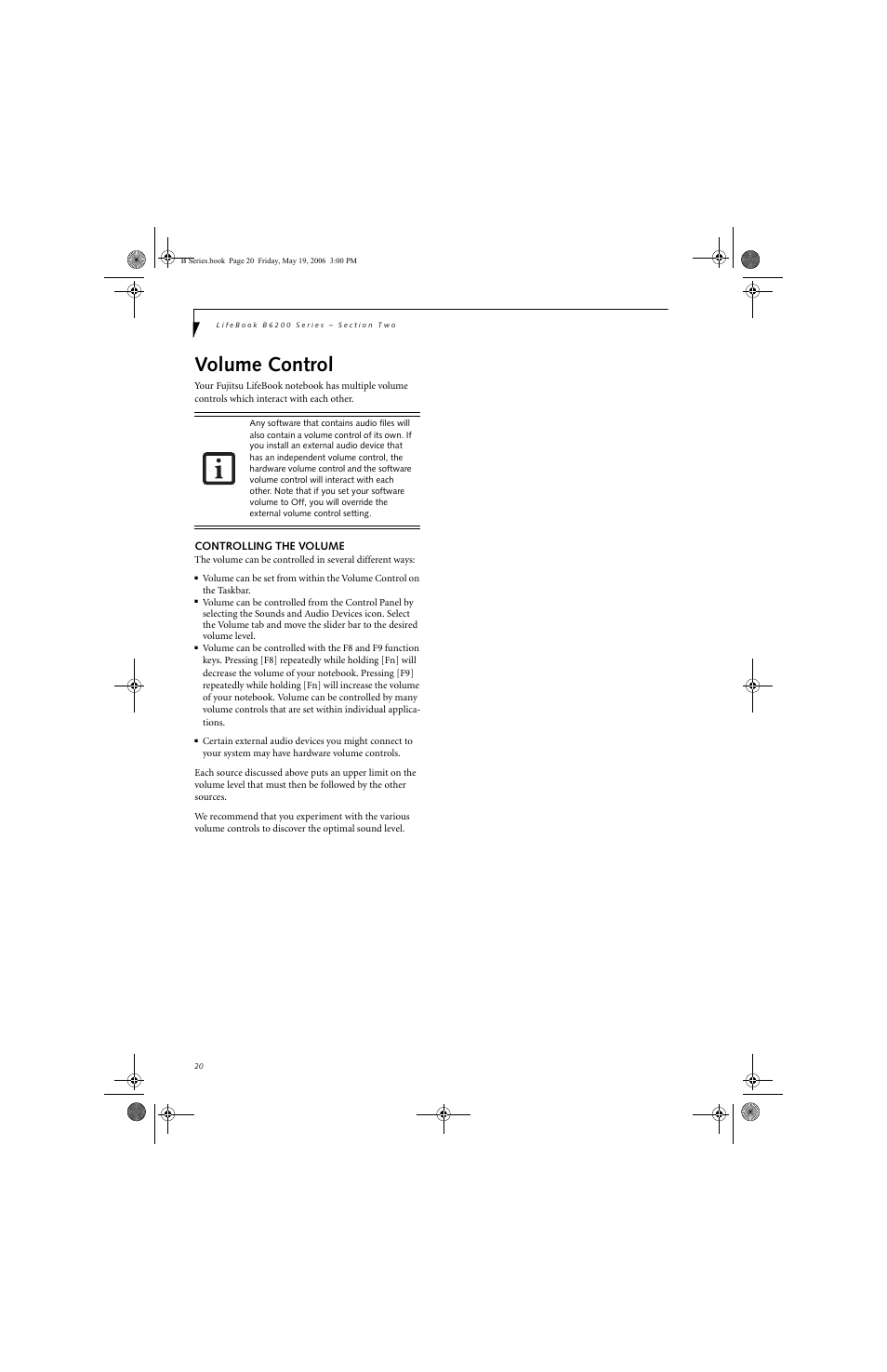 Volume control | Fujitsu Siemens Computers LifeBook B6210 User Manual | Page 28 / 128