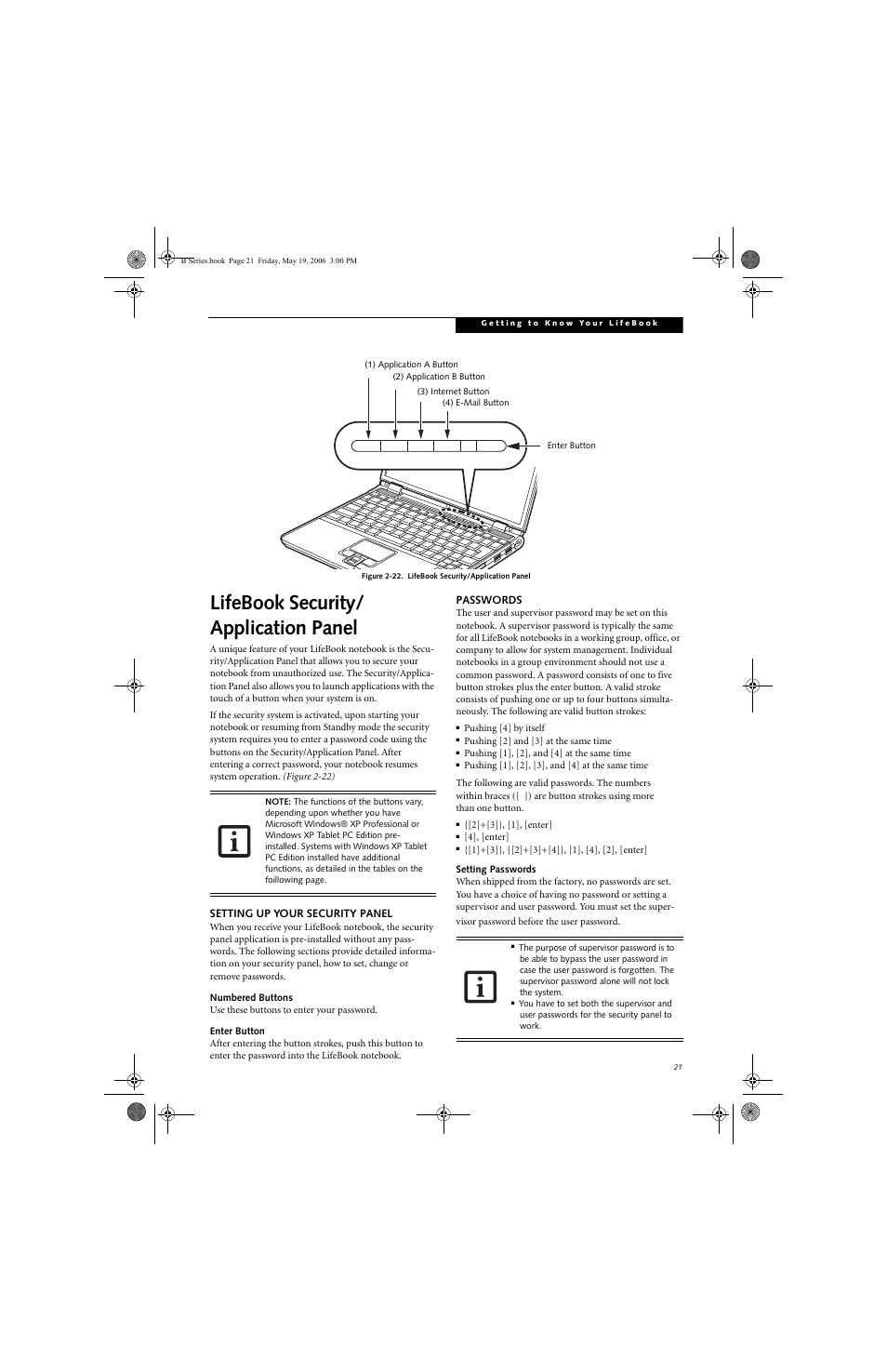 Lifebook security/ application panel | Fujitsu Siemens Computers LifeBook B6210 User Manual | Page 29 / 128