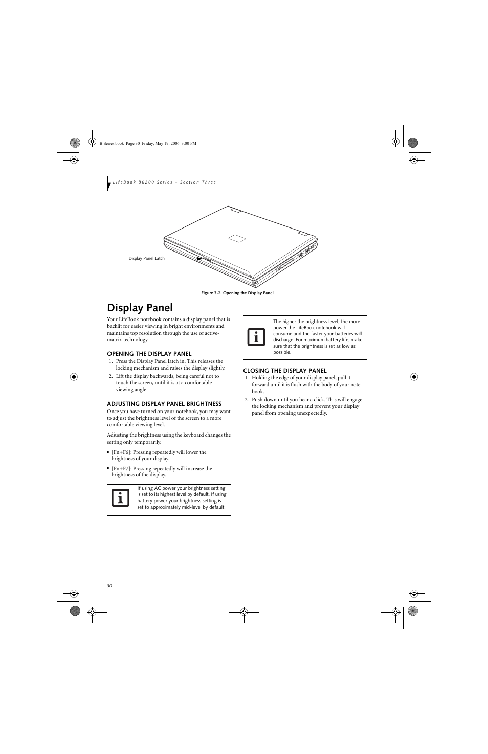 Display panel | Fujitsu Siemens Computers LifeBook B6210 User Manual | Page 38 / 128